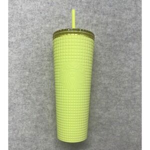 Starbucks Meadow Yellow Soft Touch Grid Textured Tumbler with Straw Venti 24oz